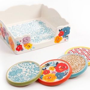NIB Pioneer Woman Flea  Coaster Set And Napkin Box